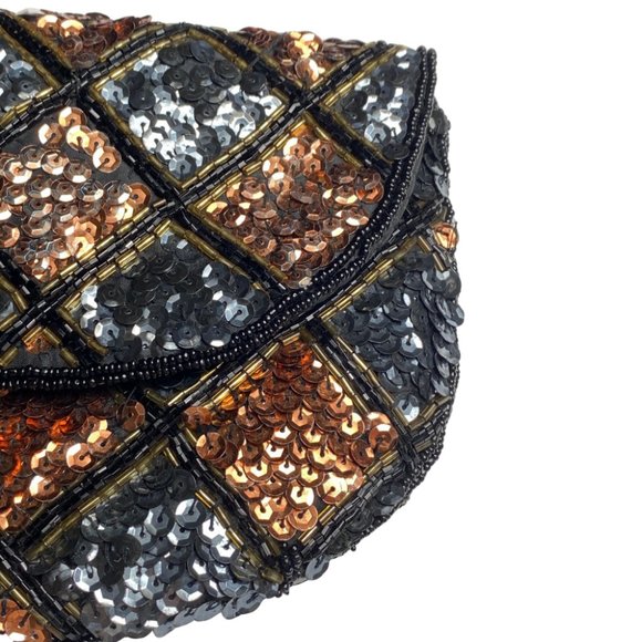 Black and copper sequin clutch purse - Picture 5 of 7